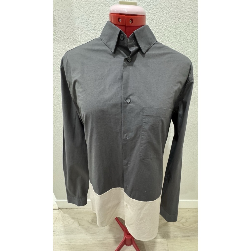 COS Colorblock Button Up Shirt Gray Cream Minimalist Long Sleeve Size S